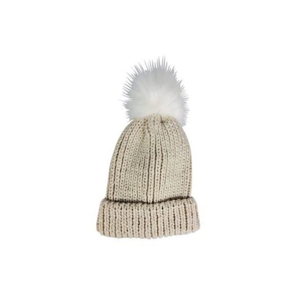 NWT HatAttack Bryce Knit Beanie Ivory Removable Pom